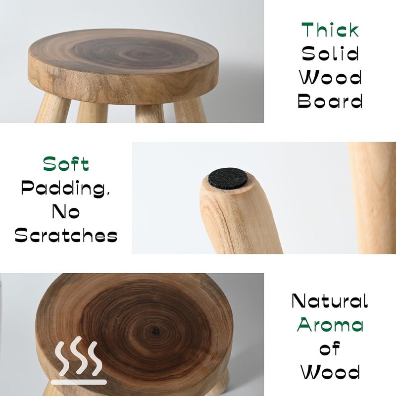 ABBI NIMO 7 Inch Short Solid Wood Step Stool 2 Pack, Natural Growth Ring Wood for Adults, Kids and Toddlers, Simple Minimalist Riser for Plants and Home Décor - Image 3